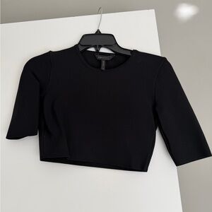 BCBGMAXAZRIA Black Cropped Elbow Sleeve Structured Knit Top XS